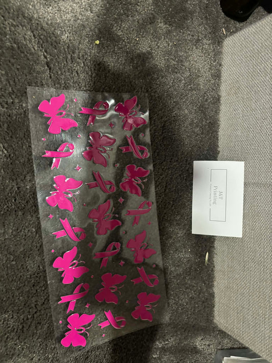 16oz breast cancer awareness with butterfly UV dtf wrap